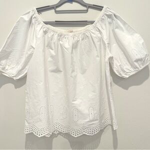 Ann Taylor Loft White  Embroidered Eyelet Off the Shoulder Blouse Size XS